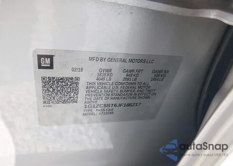 2018 Chevrolet Malibu 1Fl z USA, uszkodzony, nr VIN 1G1ZC5ST6JF186217